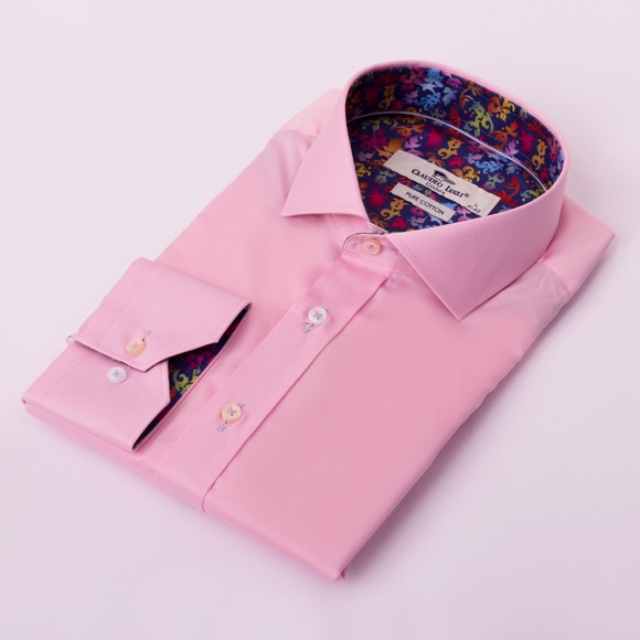 Claudio Lugli Mens Pink Plain Cotton Shirt