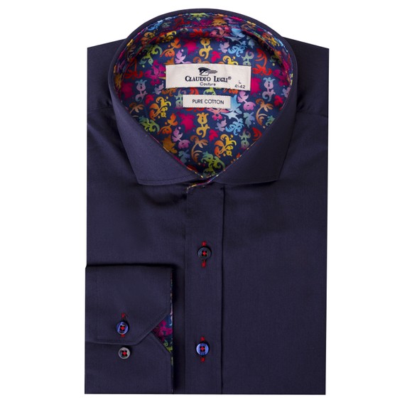 Claudio Lugli Mens Blue Plain Cotton Shirt