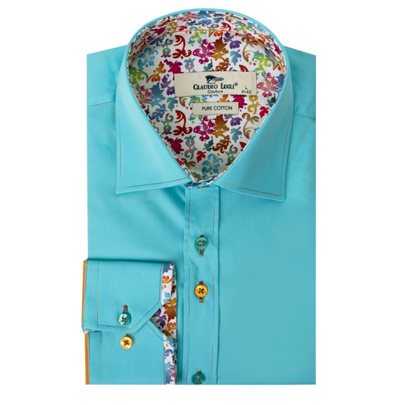 Claudio Lugli Mens Blue Plain Floral Trim Shirt