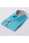 Claudio Lugli Mens Blue Plain Floral Trim Shirt