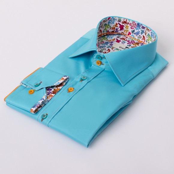 Claudio Lugli Mens Blue Plain Floral Trim Shirt