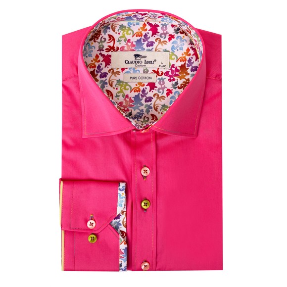 Claudio Lugli Mens Pink Plain Floral Trim Shirt