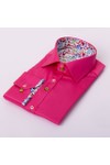 Claudio Lugli Mens Pink Plain Floral Trim Shirt