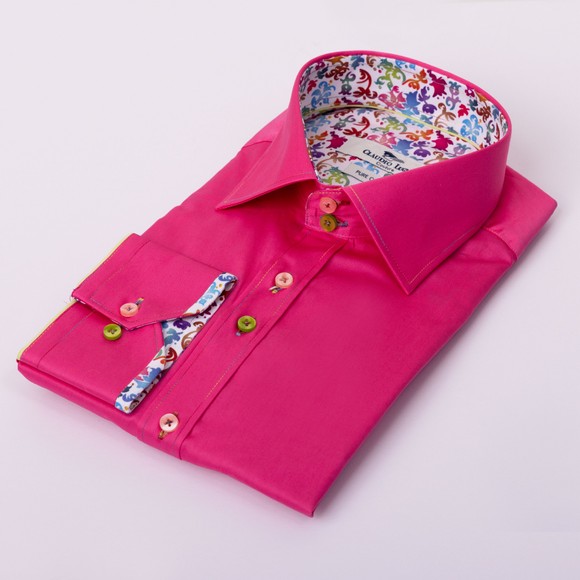 Claudio Lugli Mens Pink Plain Floral Trim Shirt