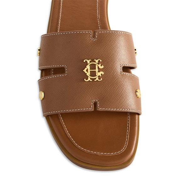 Holland Cooper Womens Brown Heraldic Monogram Slides #4