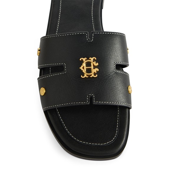 Holland Cooper Womens Black Heraldic Monogram Slides #3
