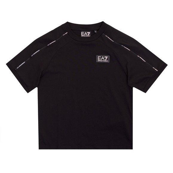 EA7 Emporio Armani Boys Black Tape Shoulder Jersey T-Shirt