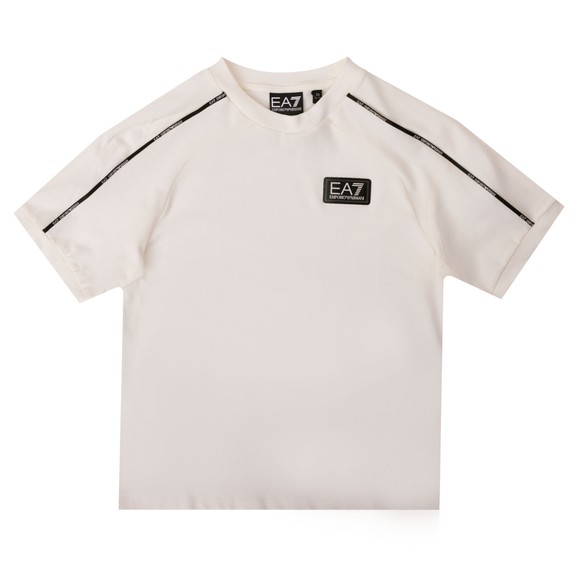 EA7 Emporio Armani Boys Off-White Tape Shoulder Jersey T-Shirt