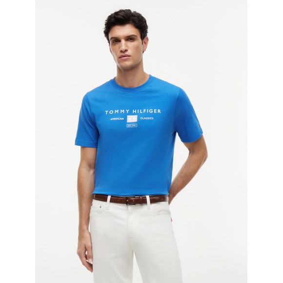 Tommy Hilfiger Mens Blue Brand Love Mono Stack T-Shirt