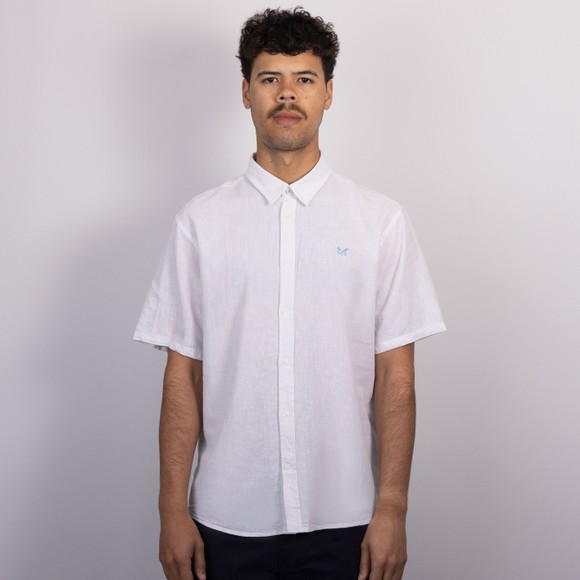 Crew Clothing Company Mens White Short Sleeve Linen Shirt