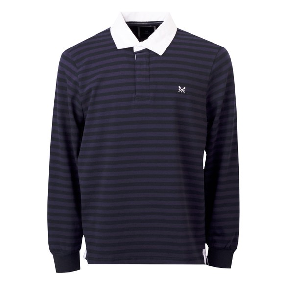 Crew Clothing Company Mens Blue Feeder Stripe Rugby Shirt