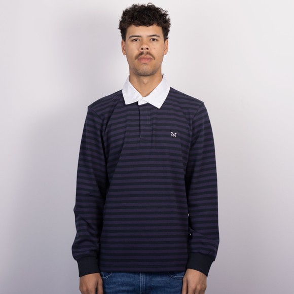 Crew Clothing Company Mens Blue Feeder Stripe Rugby Shirt