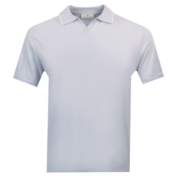 Thomas Maine Mens Blue Knitted Open Collar Polo Shirt