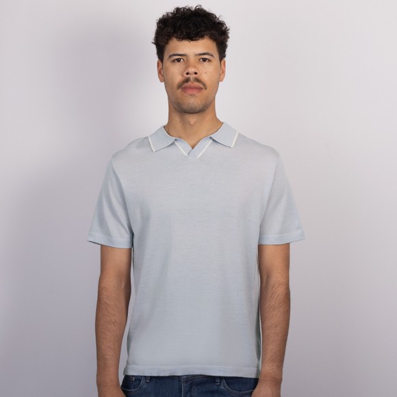 Thomas Maine Mens Blue Knitted Open Collar Polo Shirt