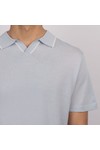 Thomas Maine Mens Blue Knitted Open Collar Polo Shirt