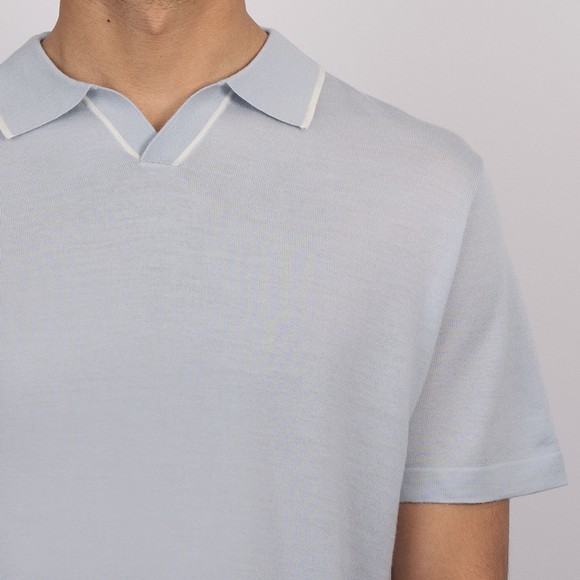 Thomas Maine Mens Blue Knitted Open Collar Polo Shirt main image