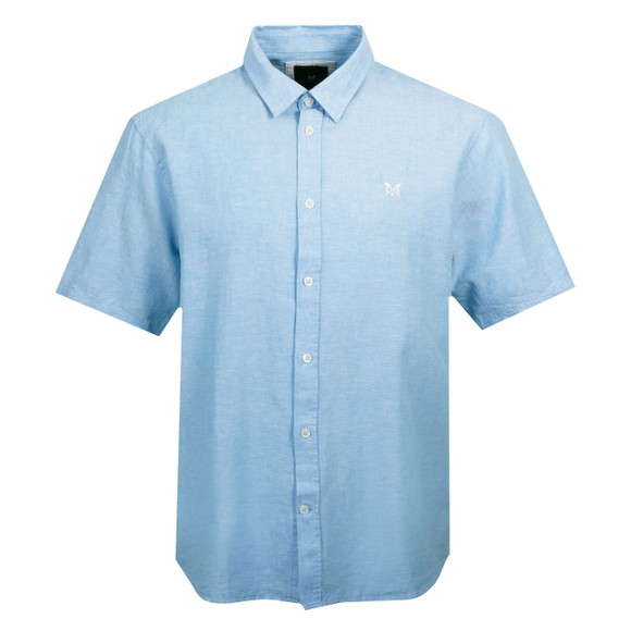 Crew Clothing Company Mens Blue Short Sleeve Linen Shirt