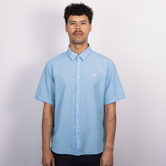 Crew Clothing Company Mens Blue Short Sleeve Linen Shirt