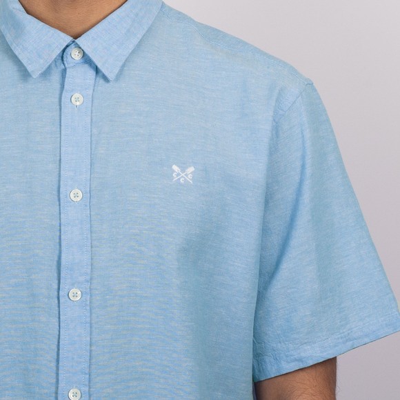Crew Clothing Company Mens Blue Short Sleeve Linen Shirt main image