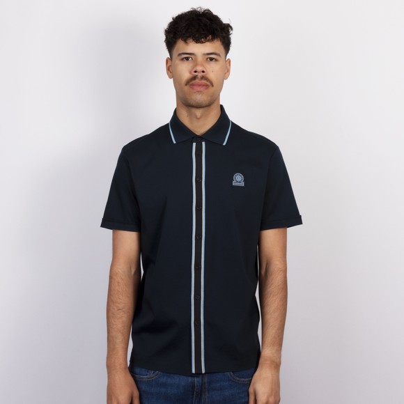 Sandbanks Mens Blue Contrast Tipped Full Button Interlock Polo Shirt #3