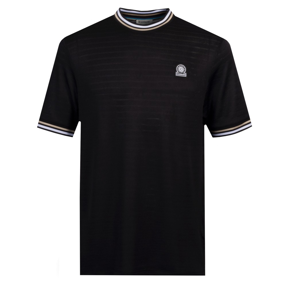 Jacquard T Shirt With Stripe Neck & Cuffs