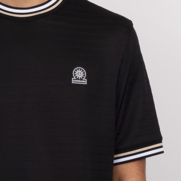 Sandbanks Mens Black Jacquard T Shirt With Stripe Neck & Cuffs #3
