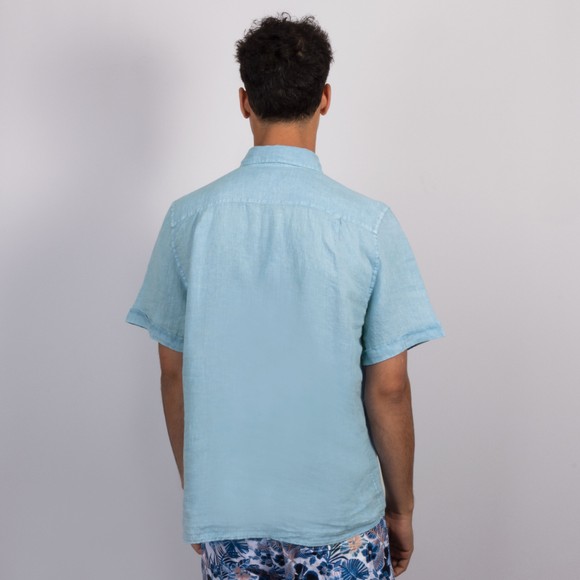 Vilebrequin Mens Blue Mineral Dye Linen Bowling Shirt #4