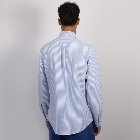 Polo Ralph Lauren Mens Blue Seersucker Oxford Stripe Shirt #4