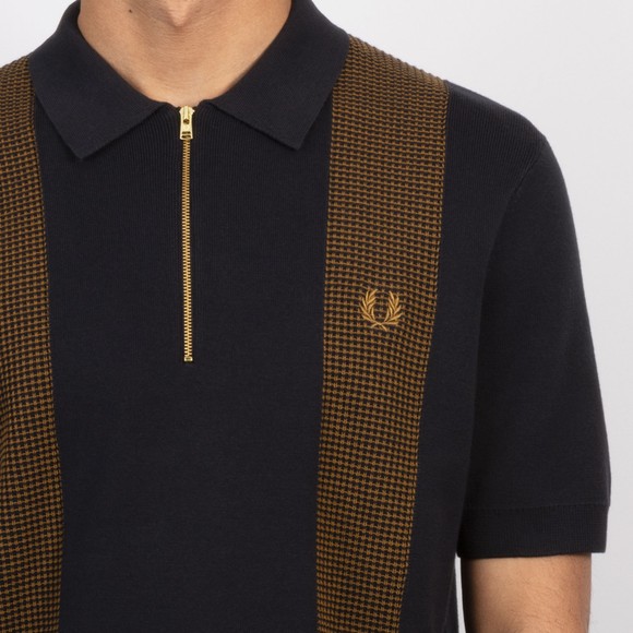 Fred Perry Mens Blue Panel Detail Knitted Polo Shirt #3