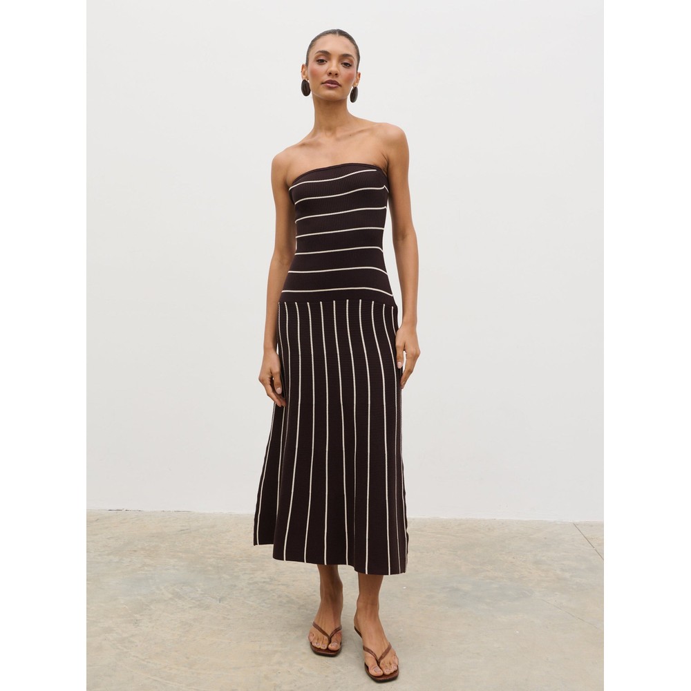 Pixie Bandeau Stripe Knit Long Midaxi Dress