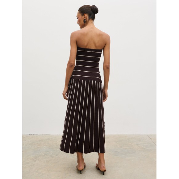 Pretty Lavish Womens Brown Pixie Bandeau Stripe Knit Long Midaxi Dress #4
