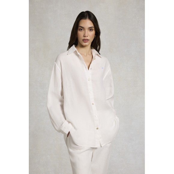 Holland Cooper Womens White Amalfi Linen Shirt #3