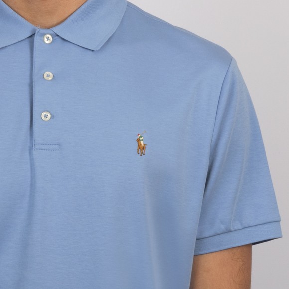 Polo Ralph Lauren Mens Blue Custom Slim Fit Pima Polo Shirt #3
