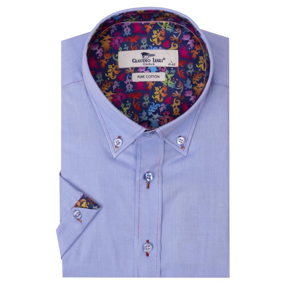 Claudio Lugli Mens Blue Oxford Pique SS Shirt
