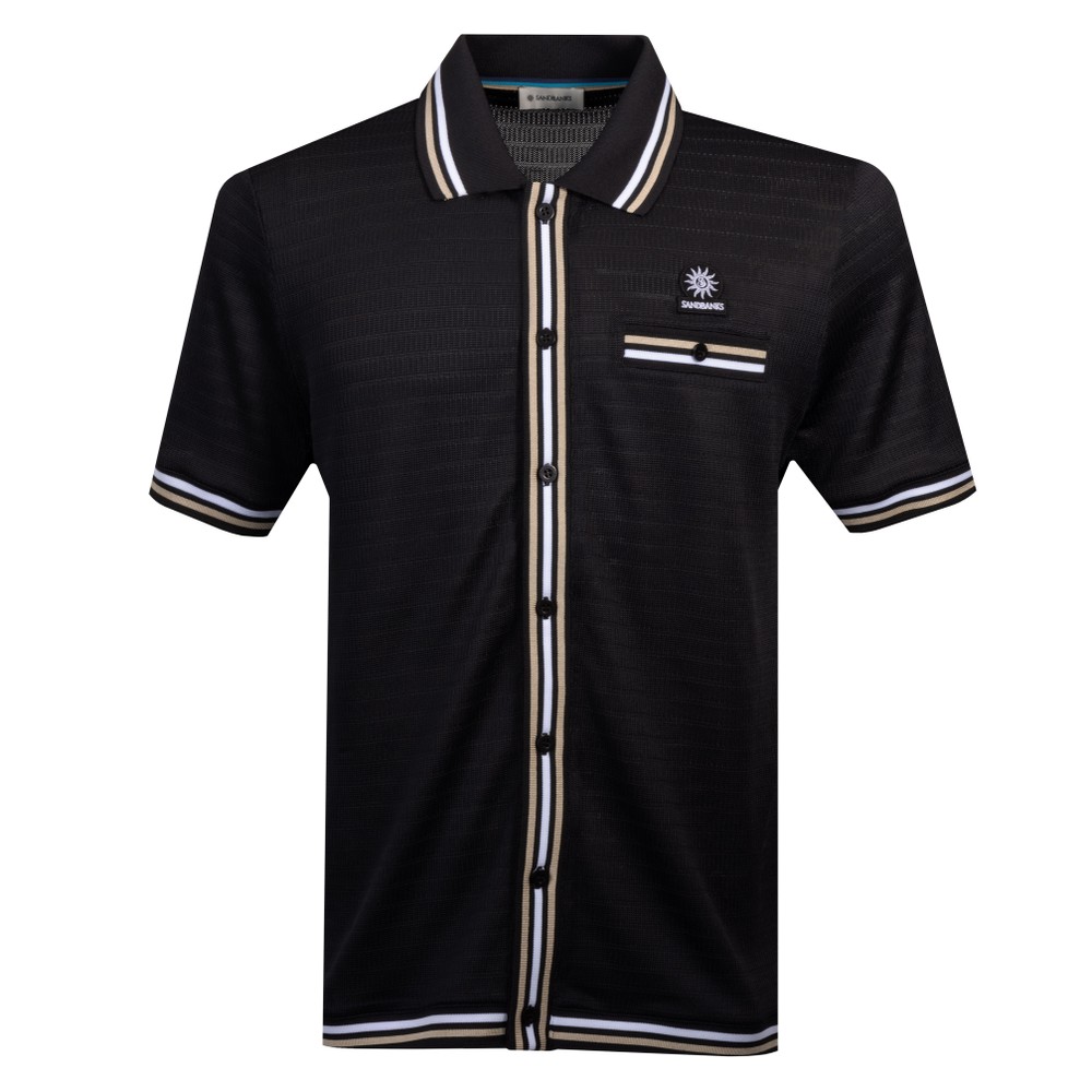 Textured Full Button Jacquard Polo Shirt