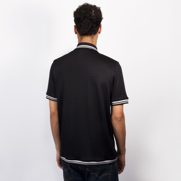Sandbanks Mens Black Textured Full Button Jacquard Polo Shirt #4