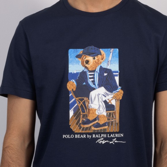 Polo Bear By Ralph Lauren Mens Blue Custom Slim Fit Newport Bear T-Shirt #3