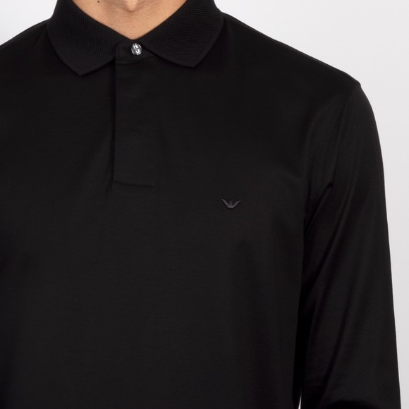 Emporio Armani Mens Black Long Sleeve Embroidered Eagle Pima Polo Shirt #3