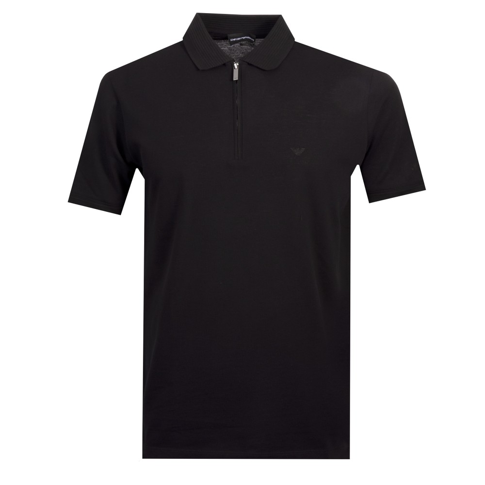 Ribbed Collar Zip Neck Polo Shirt