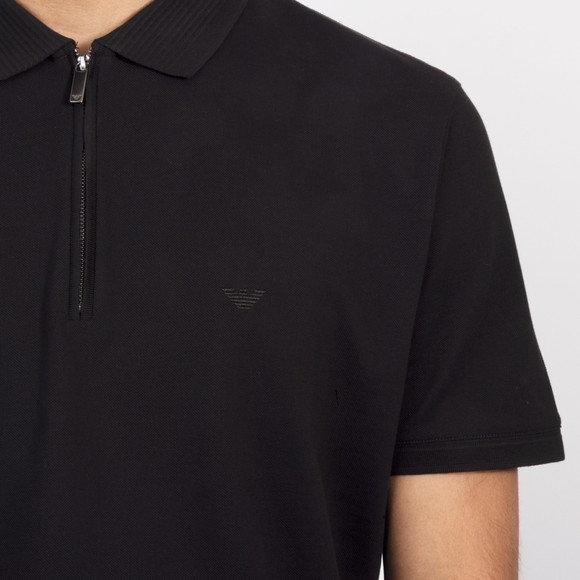 Emporio Armani Mens Black Ribbed Collar Zip Neck Polo Shirt #3