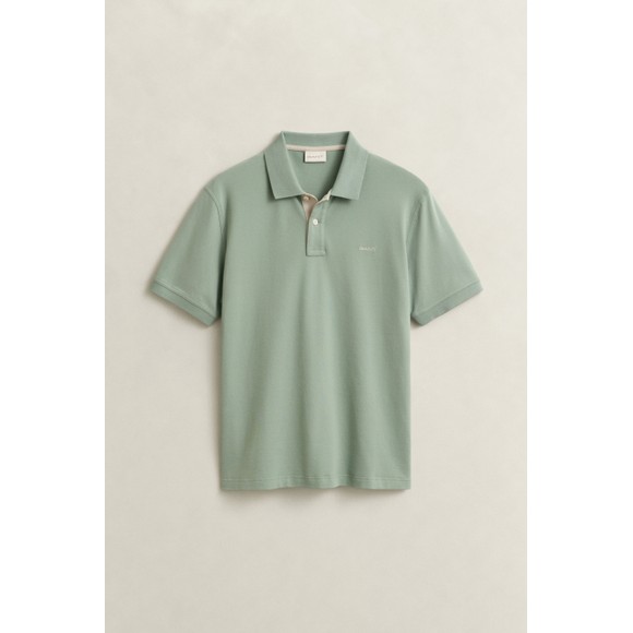 Gant Mens Green Contrast Pique Polo Shirt main image