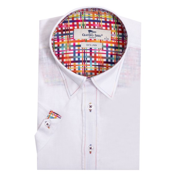 Claudio Lugli Mens White Pure Linen Short Sleeve Shirt