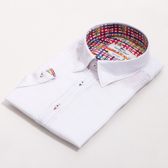 Claudio Lugli Mens White Pure Linen Short Sleeve Shirt