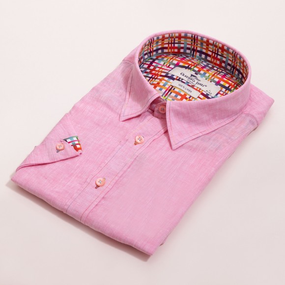 Claudio Lugli Mens Pink Pure Linen Short Sleeve Shirt