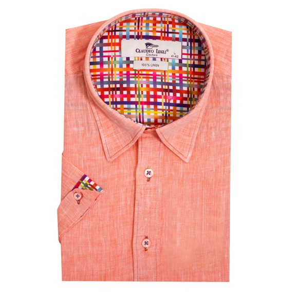 Claudio Lugli Mens Pink Pure Linen Short Sleeve Shirt