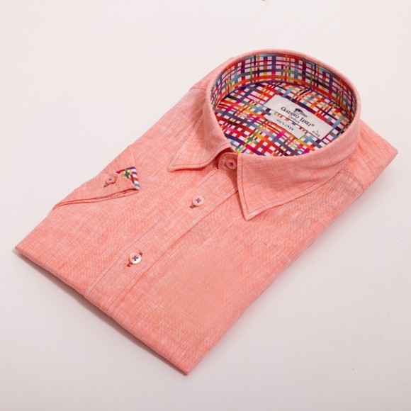 Claudio Lugli Mens Pink Pure Linen Short Sleeve Shirt