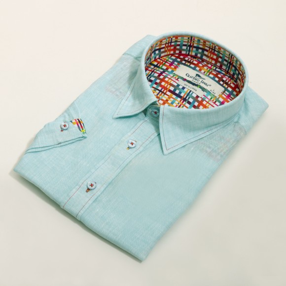 Claudio Lugli Mens Green Pure Linen Short Sleeve Shirt