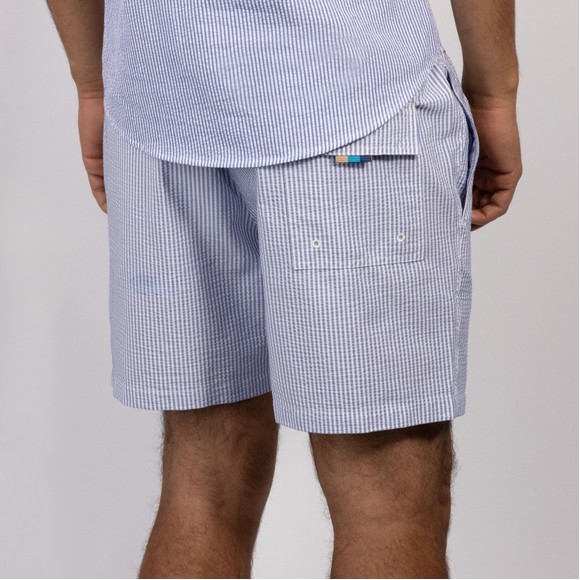 Sandbanks Mens Blue Seersucker Swim Shorts #4
