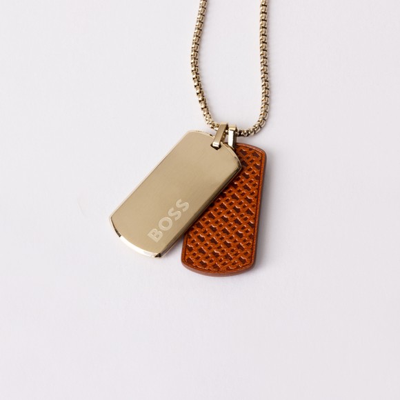 BOSS Mens Gold Devon Leather Trim Necklace #3