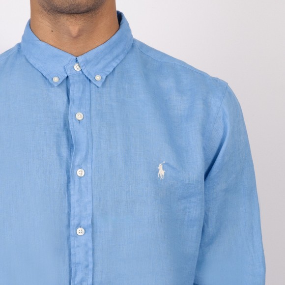 Polo Ralph Lauren Mens Blue Slim Fit Linen Shirt #3